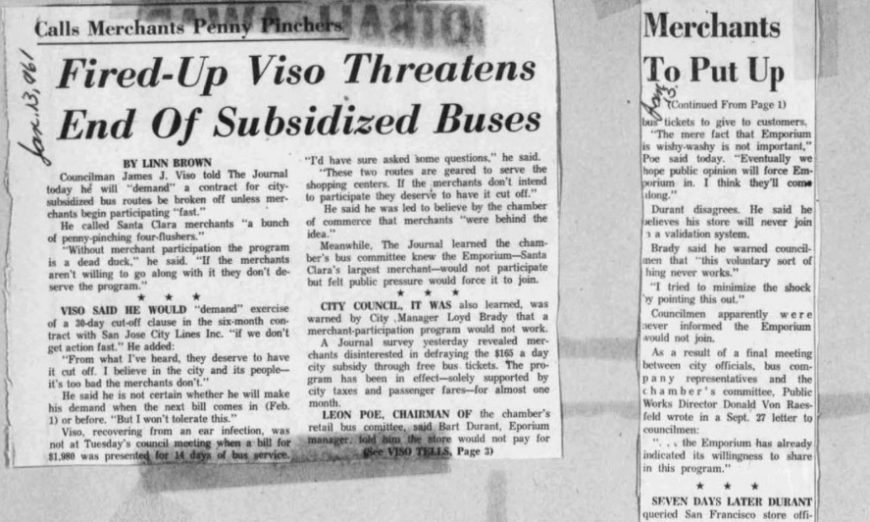 Santa Clara's 1960s Experiment in Mass Transit, San José City Lines, city-subsidized bus system
