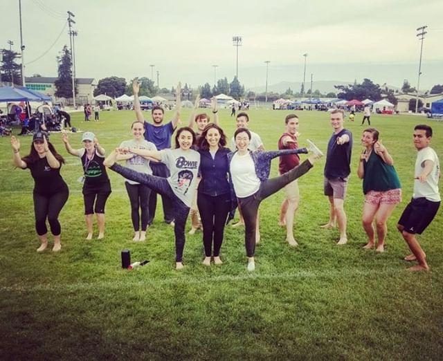 Jiaren Yoga held a yoga session at Relay for Life Santa Clara, flowers, butterfly