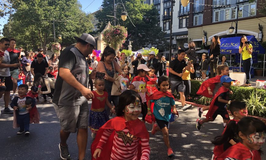 The Kidrageous Super Fun Run event at Santana Row supports Jacob’s Heart Children’s Cancer Support Services founded by Gabi Contreras.