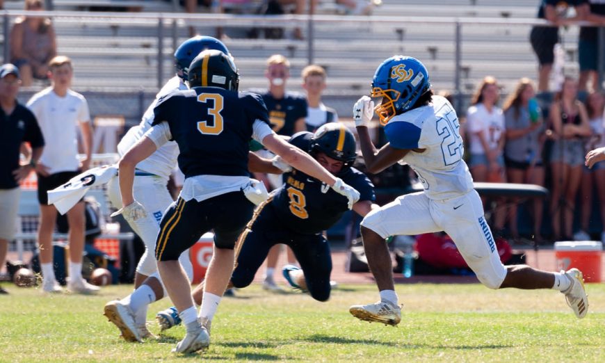 Santa Clara Bruins first-year starting quarterback Rocco Rolih IV put in work in the football game against the Menlo Knights.
