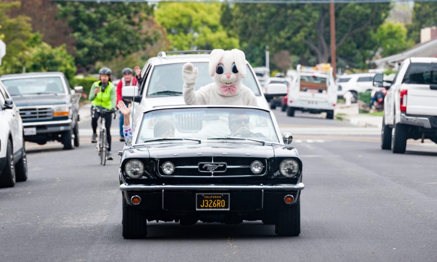A Santa Clara Easter Bunny was seen driving around neighborhoods to bring some fun and light to sheltering families due to COVID-19.