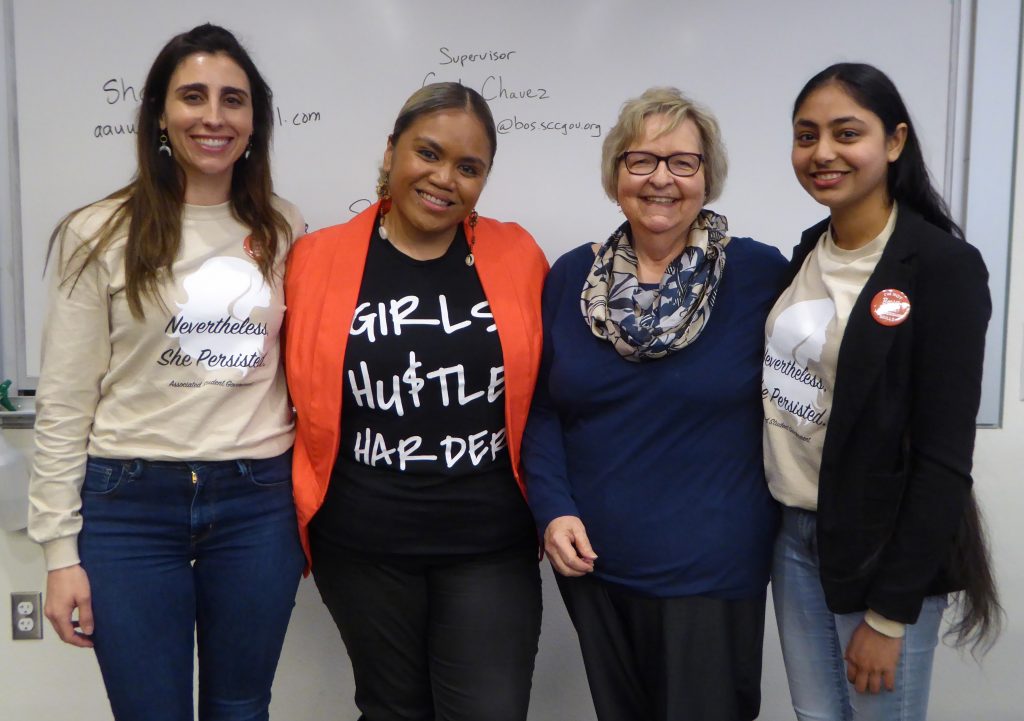 Mission College Women's Day Celebration Empowers All Rachael Goldberg, Terisa Siagatonu, Sharon Bouska and Sukhnoor Kaur, Cindy Chavez