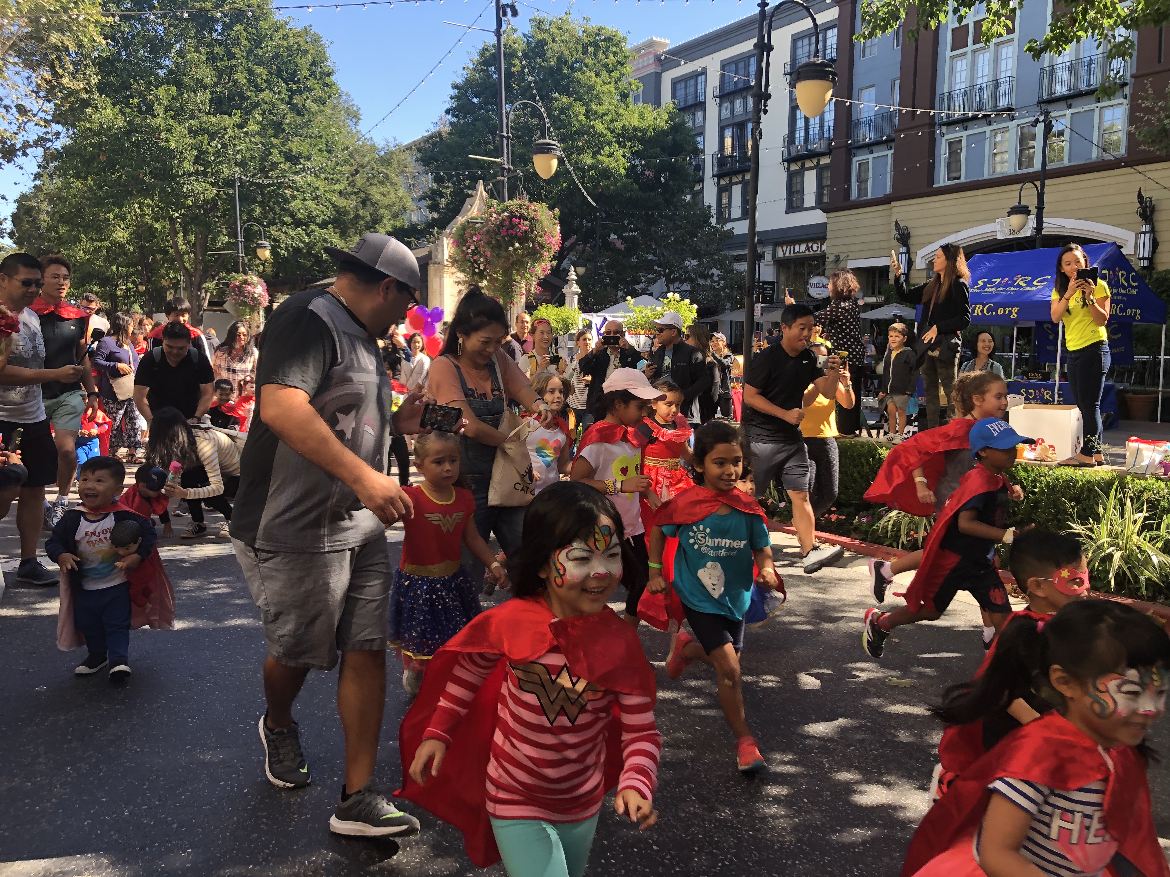 The Kidrageous Super Fun Run event at Santana Row supports Jacob’s Heart Children’s Cancer Support Services founded by Gabi Contreras.