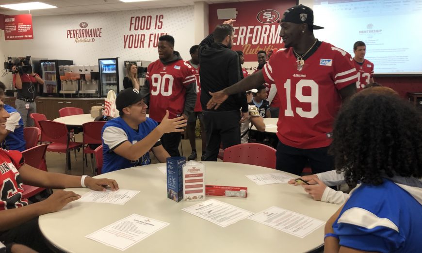 The Santa Clara High School football team met the 49ers players at the team's 49ers Mentorship Academy. The Bruins were excited to meet the players.