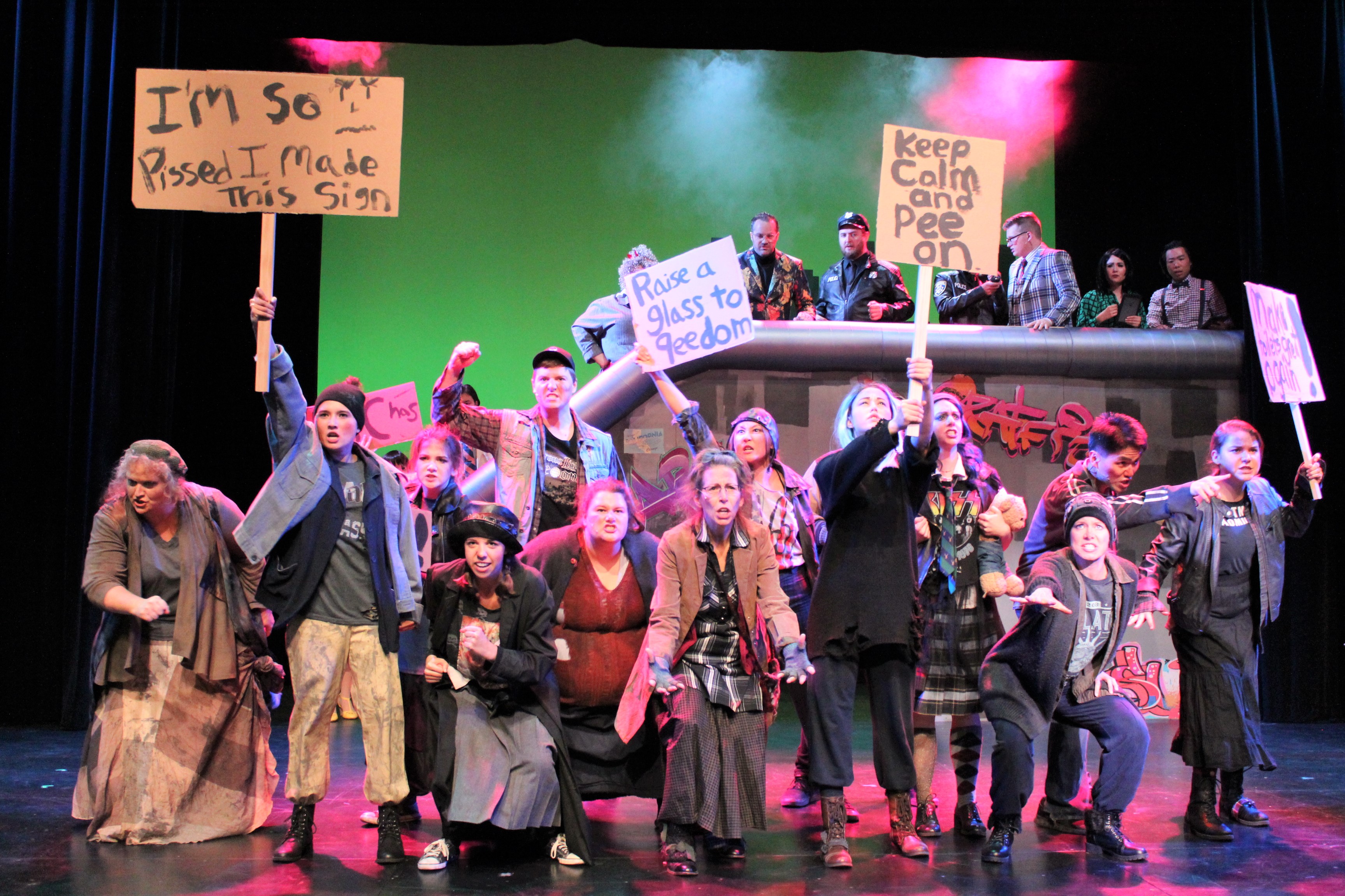 Follow Hope and Bobby through their adventures in the Sunnyvale Community Players production Urinetown, showing through November 10.