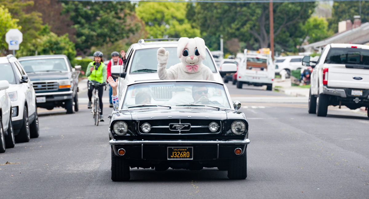 A Santa Clara Easter Bunny was seen driving around neighborhoods to bring some fun and light to sheltering families due to COVID-19.
