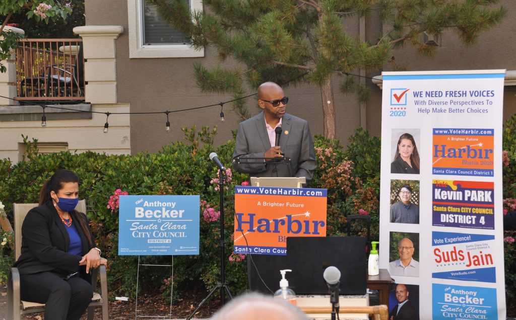 Santa Clara election cadidates Harbir Bhatia, Kevin Park, Suds Jain, and Anthony Becker came together to end the Cycle of Discrimination in City Council.