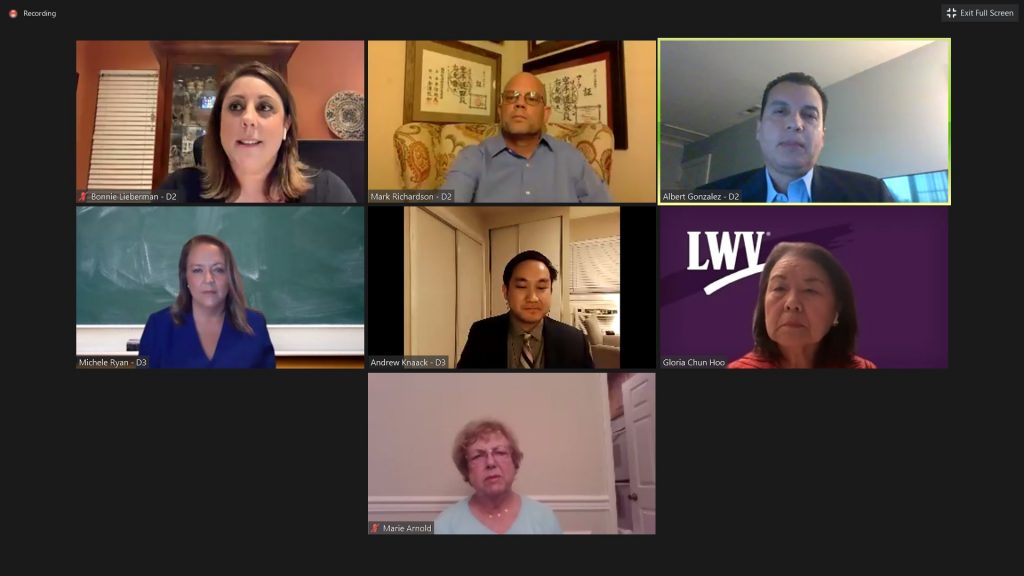 Santa Clara Unified School Board Candidates, Bonnie Lieberman, Albert Gonzalez and Mark Richardson; and Andrew Knaack and Michele Ryan, had a forum.
