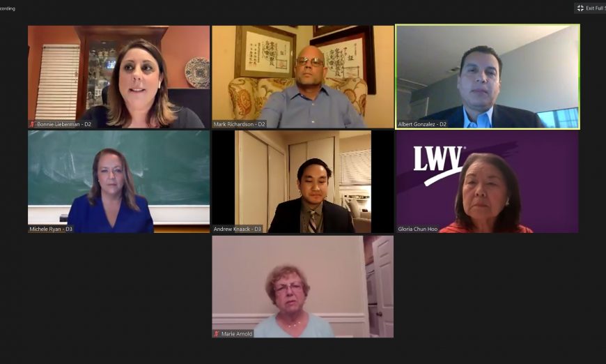 Santa Clara Unified School Board Candidates, Bonnie Lieberman, Albert Gonzalez and Mark Richardson; and Andrew Knaack and Michele Ryan, had a forum.