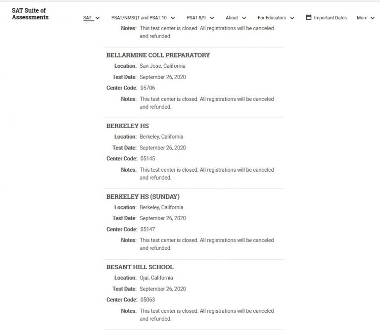 Local High School Students Leave California to take SAT & ACT Tests