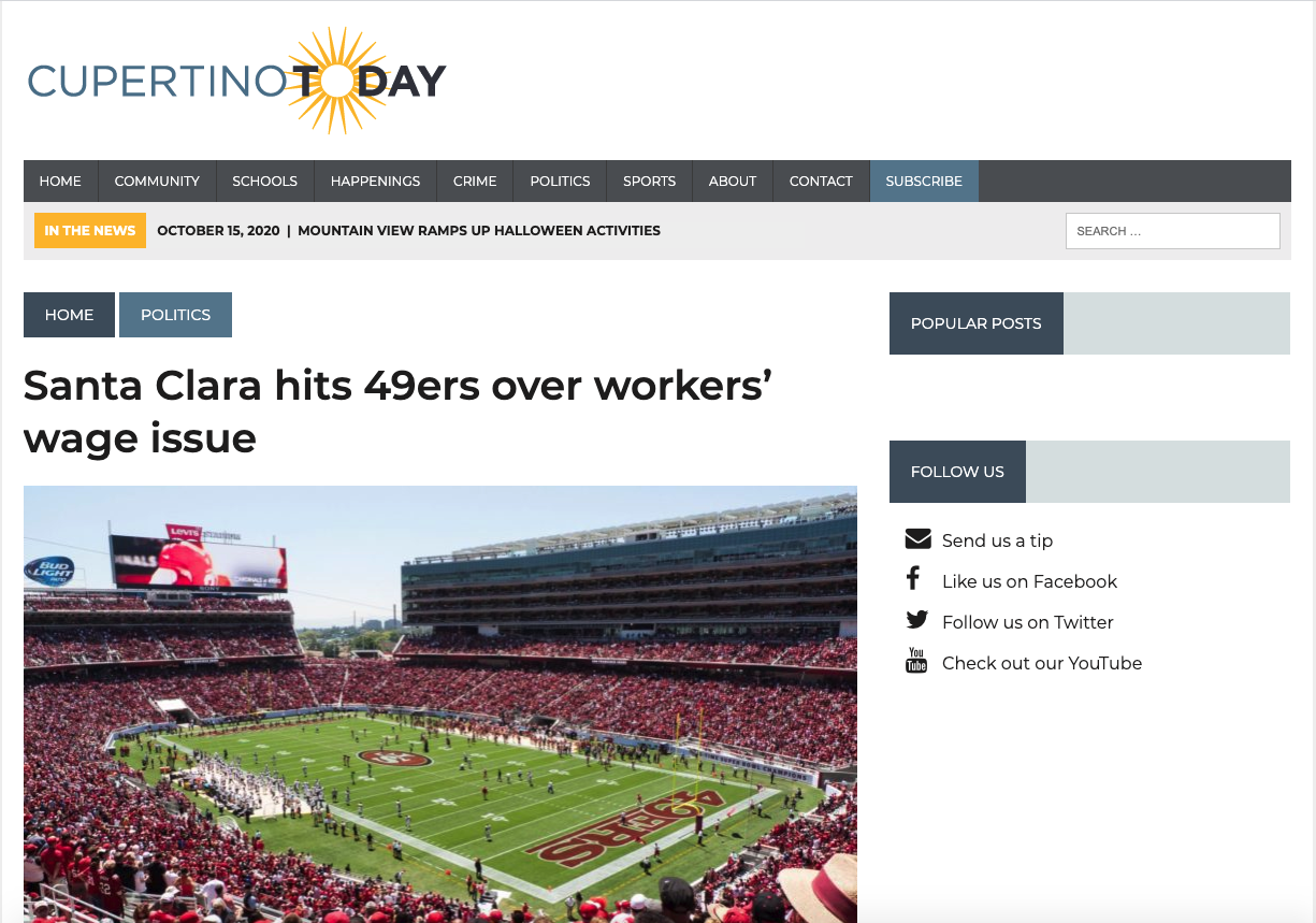Santa Clara PR guy Sam Singer is behind the Cupertino Today which is a questionable news site that only shares Santa Clara's side of news.