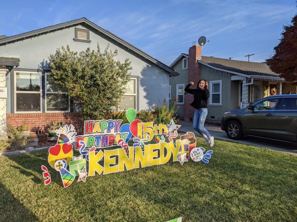 Leigh Gass founded Party Yardy to bring the Yard Card trend, something popular in the South, to the Bay Area. She does lawns in the Rivermark neighborhood.