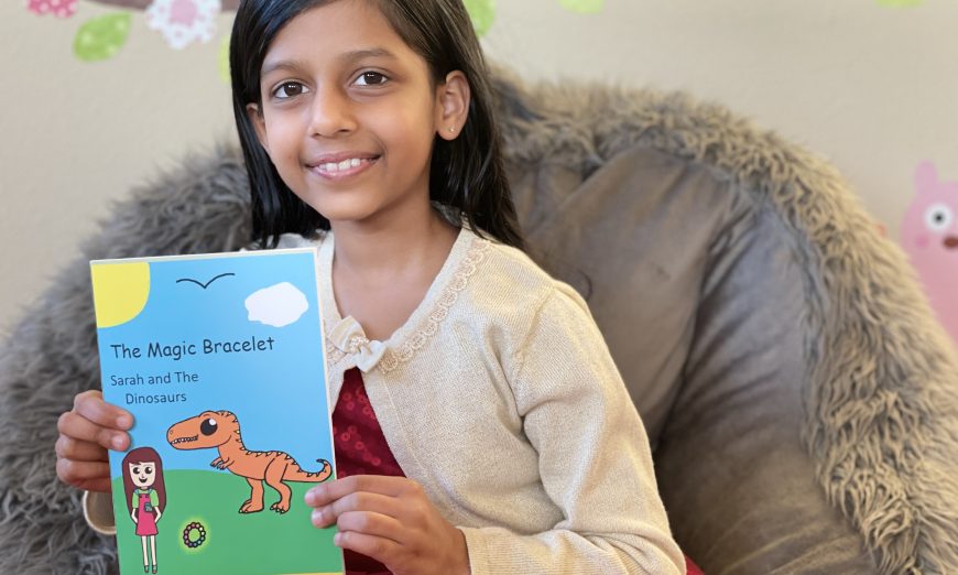 Aarna Agrawal is a self-published author at the age of eight. Her children's book is called "The Magic Bracelet Sarah and The Dinosaurs."