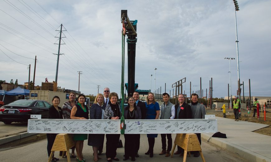 Kathleen MacDonald High School at the Agnews campus will open in August 2022. Santa Clara Unified School District leaders signed the final beam.