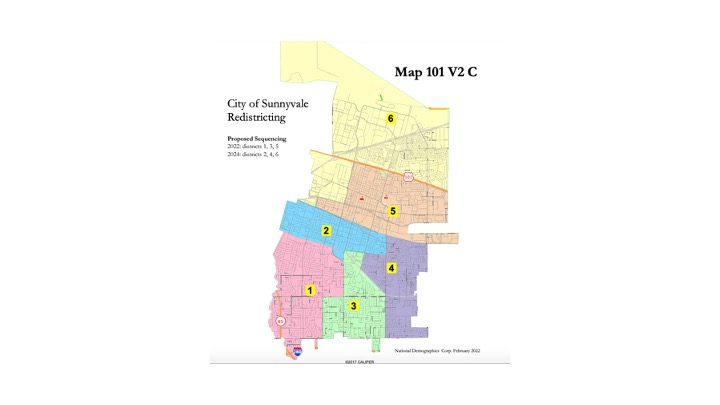 Sunnyvale's City Council approved a redistricting map preferred by a majority of residents. Three districts stay the same, with small changes to the others.