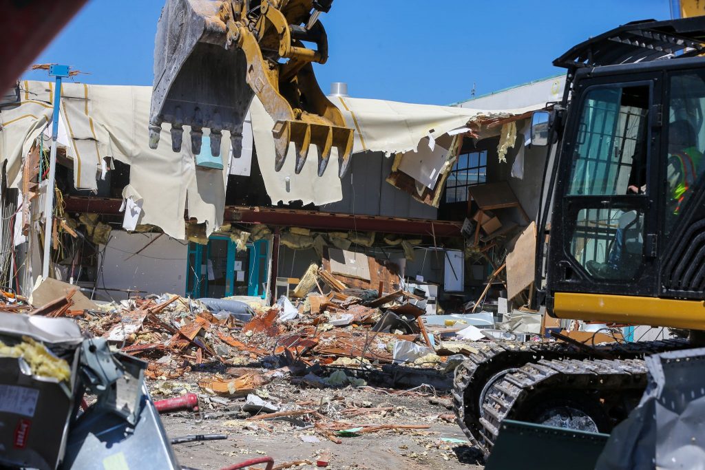 VTA has demolished Building B at the Guadalupe Light Rail Yard in San Jose, the site of the tragic shooting on May 26, 2021 that killed nine employees.