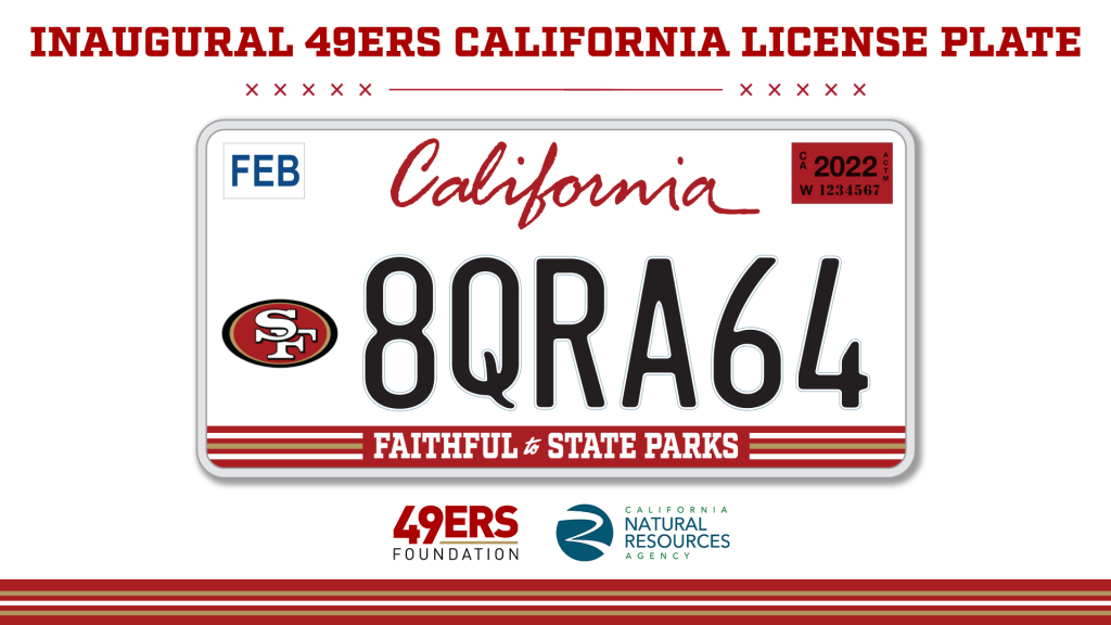 49ers unveil team license plates to benefit California State Parks - CBS  San Francisco