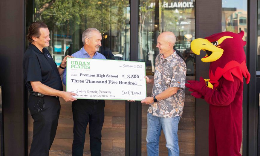 Sunnyvale restaurant Urban Plates donated $3,500 to Fremont High School to help support school programs including music and after school programs.