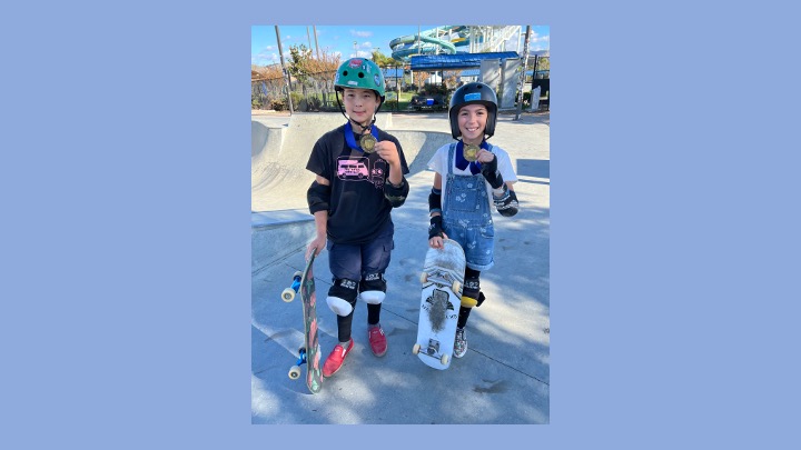 Santa Clara kids Nola Gass and Micah Pyo each won gold in their respective competitions at the NorCal Amateur Skateboard League's competition.
