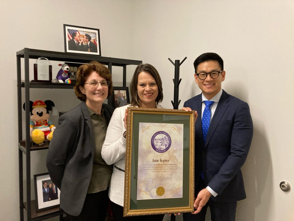 Assembly Member Evan Low named WVMCCD board member and Santa Clara resident Anne Kepner Assembly District 26's Woman of the Year.