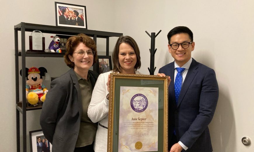 Assembly Member Evan Low named WVMCCD board member and Santa Clara resident Anne Kepner Assembly District 26's Woman of the Year.