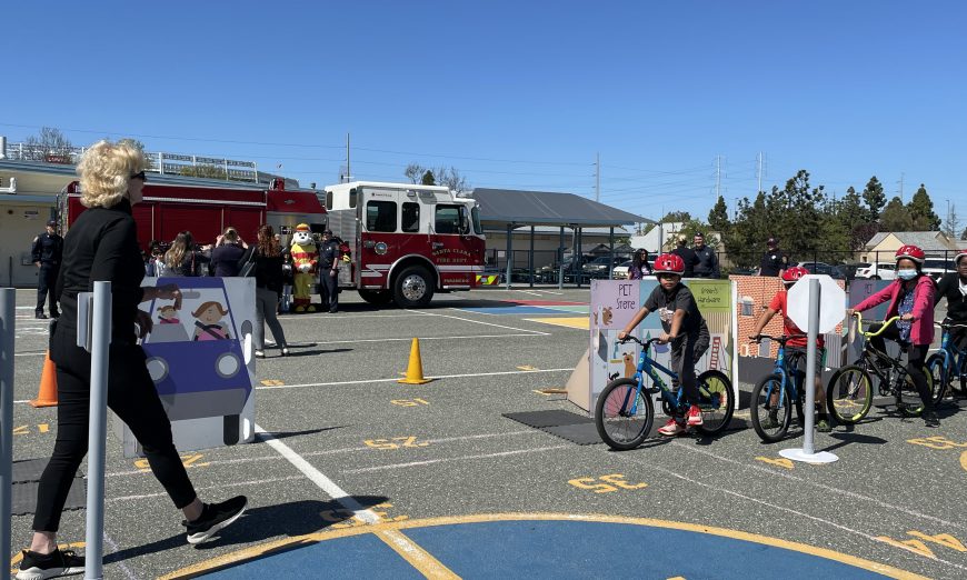 Hughes Elementary kicked off Safe Routes to School, a program that works with Safe Moves to ensure kids obey traffic laws and look before they cross.