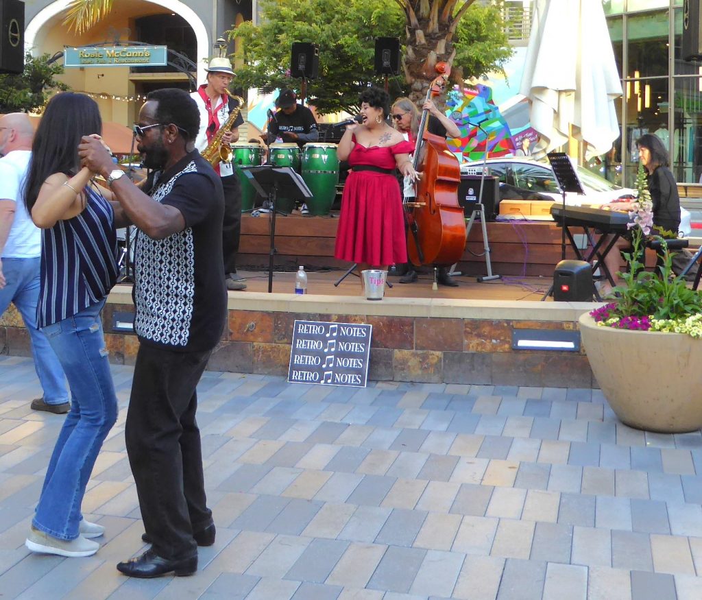 Santa Clara's own Retro Notes played Santana Row Memorial Day Weekend, where Linn Gardner offered free dance lessons in front of the stage.
