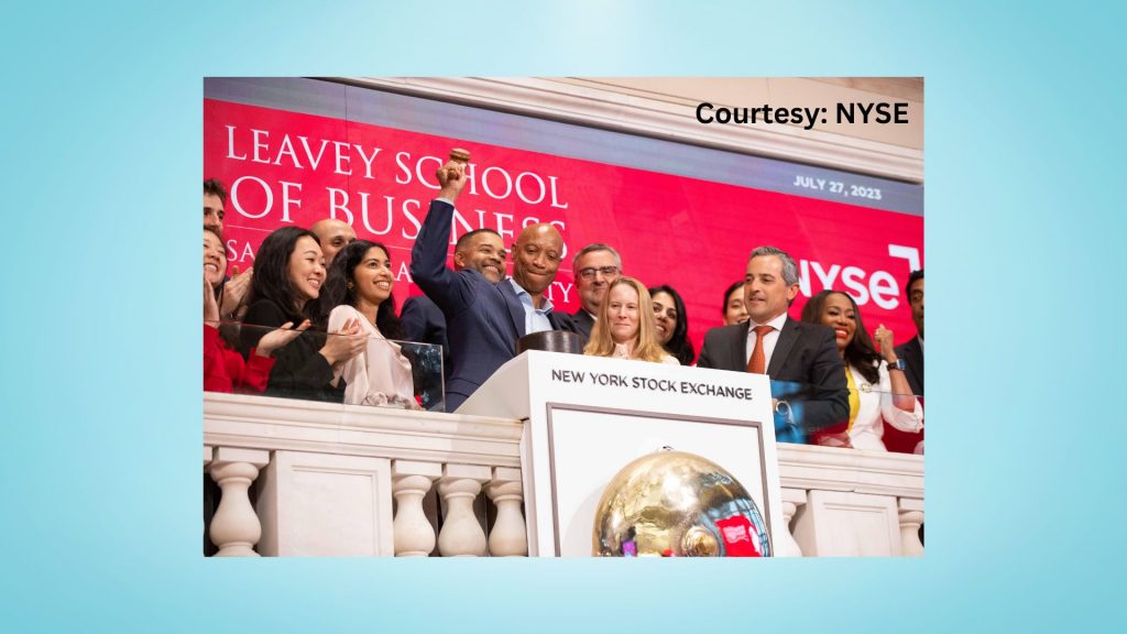 Santa Clara University's Leavey School of Business Dean Ed Grier rang the closing bell on the New York Stock Exchange (NYSE) on July 27.
