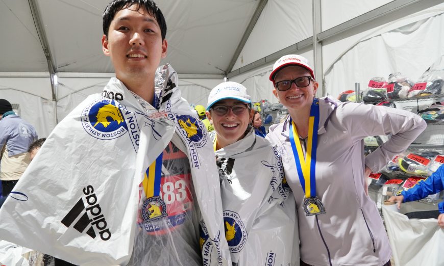 Through United in Stride, legally blind Santa Clara man David Han has found a way to enjoy his favorite sport and recently ran the Boston Marathon.