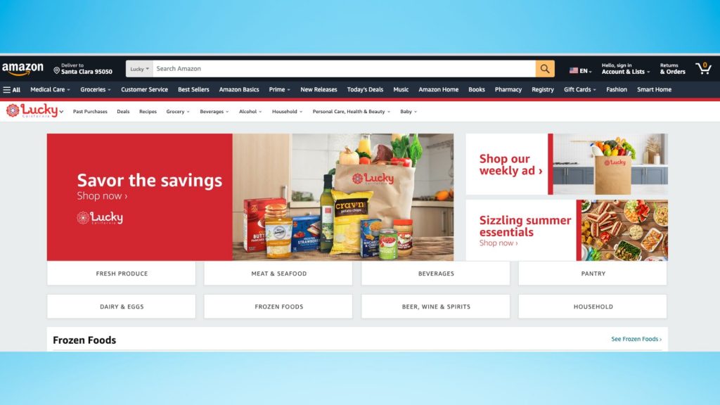 Amazon and Lucky Supermarkets have teamed up to provide two-hour grocery delivery in some parts of Santa Clara and Sunnyvale.
