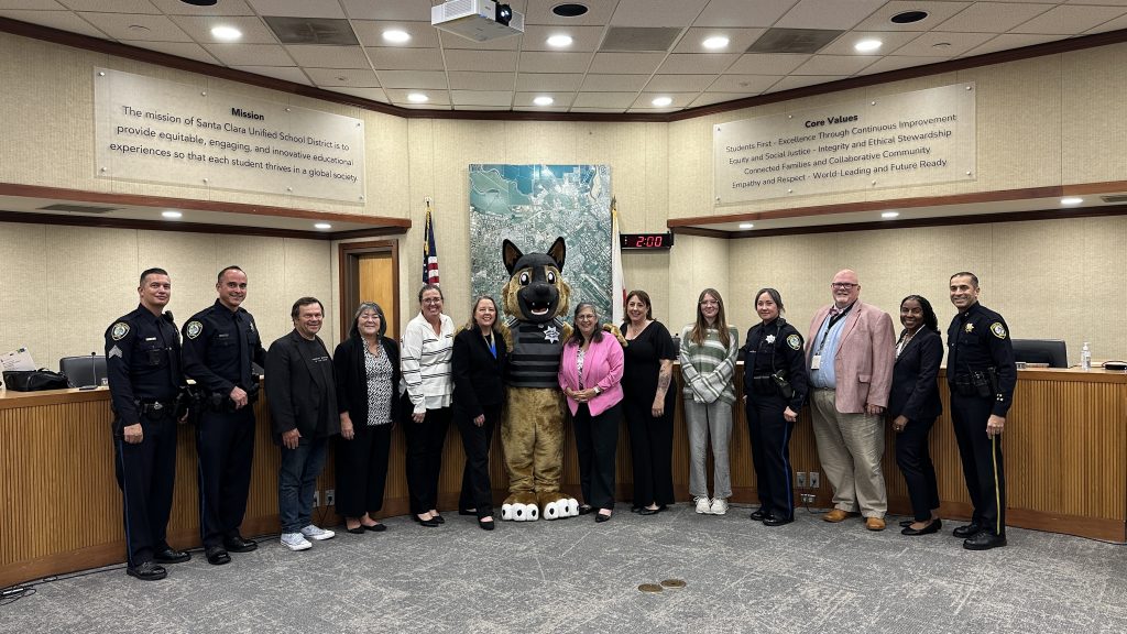 Santa Clara Unified and SCPD unveiled the new BRAVE program that will replace DARE as well as new mascot Walsh. Santa Clara Schools Foundation shared their work.
