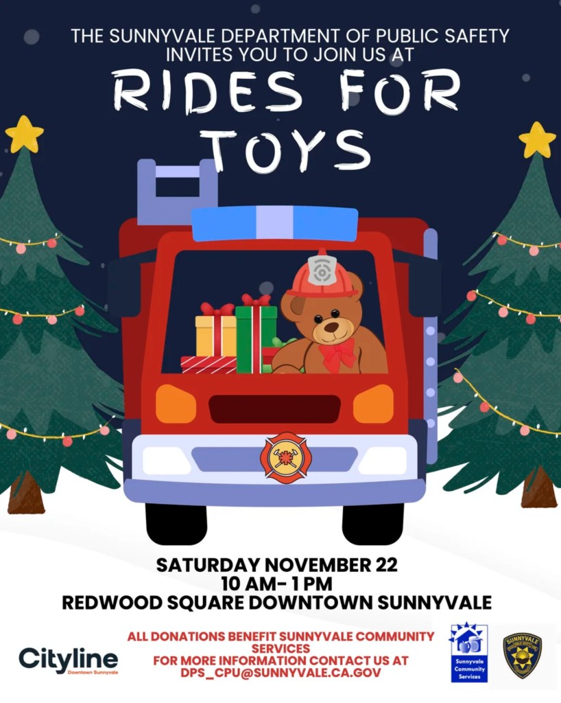 Rides for Toys — 10 a.m. – 1 p.m. at Redwood Square, Sunnyvale