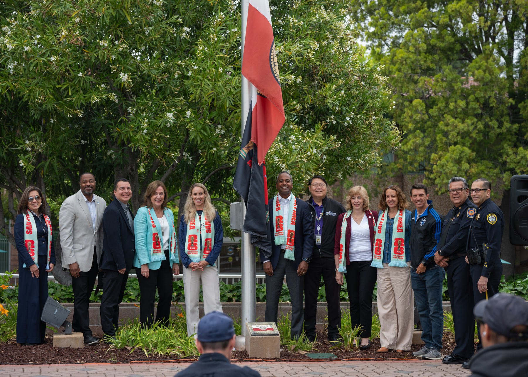 Santa Clara leaders and the BAHC raised the FIFA flag over the City of Santa Clara to mark the approach of the FIFA World Cup games.