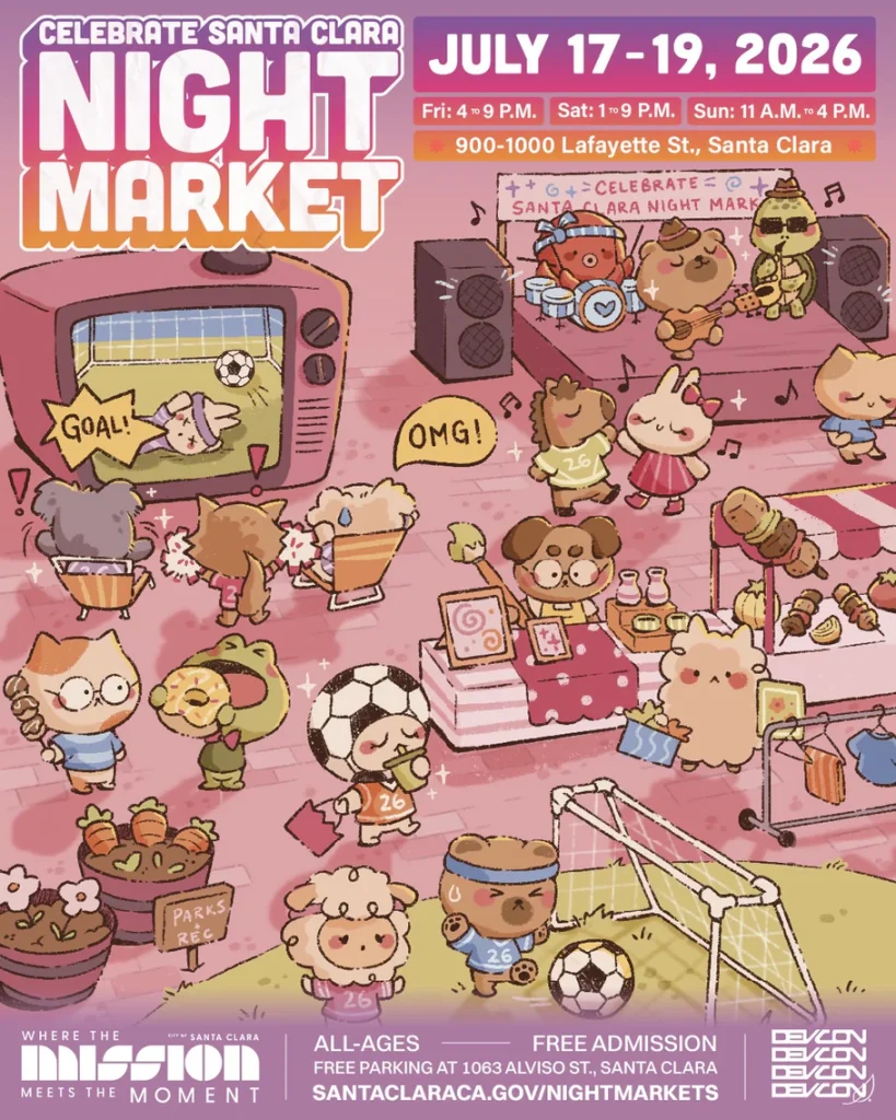 Santa Clara Night Markets — Friday, July 17, 4 p.m. – 9 p.m.; Saturday, July 18, 1 p.m. – 9 p.m.; Sunday, July 19, 11 a.m. – 4 p.m., at 900-1000 Lafayette St., Santa Clara