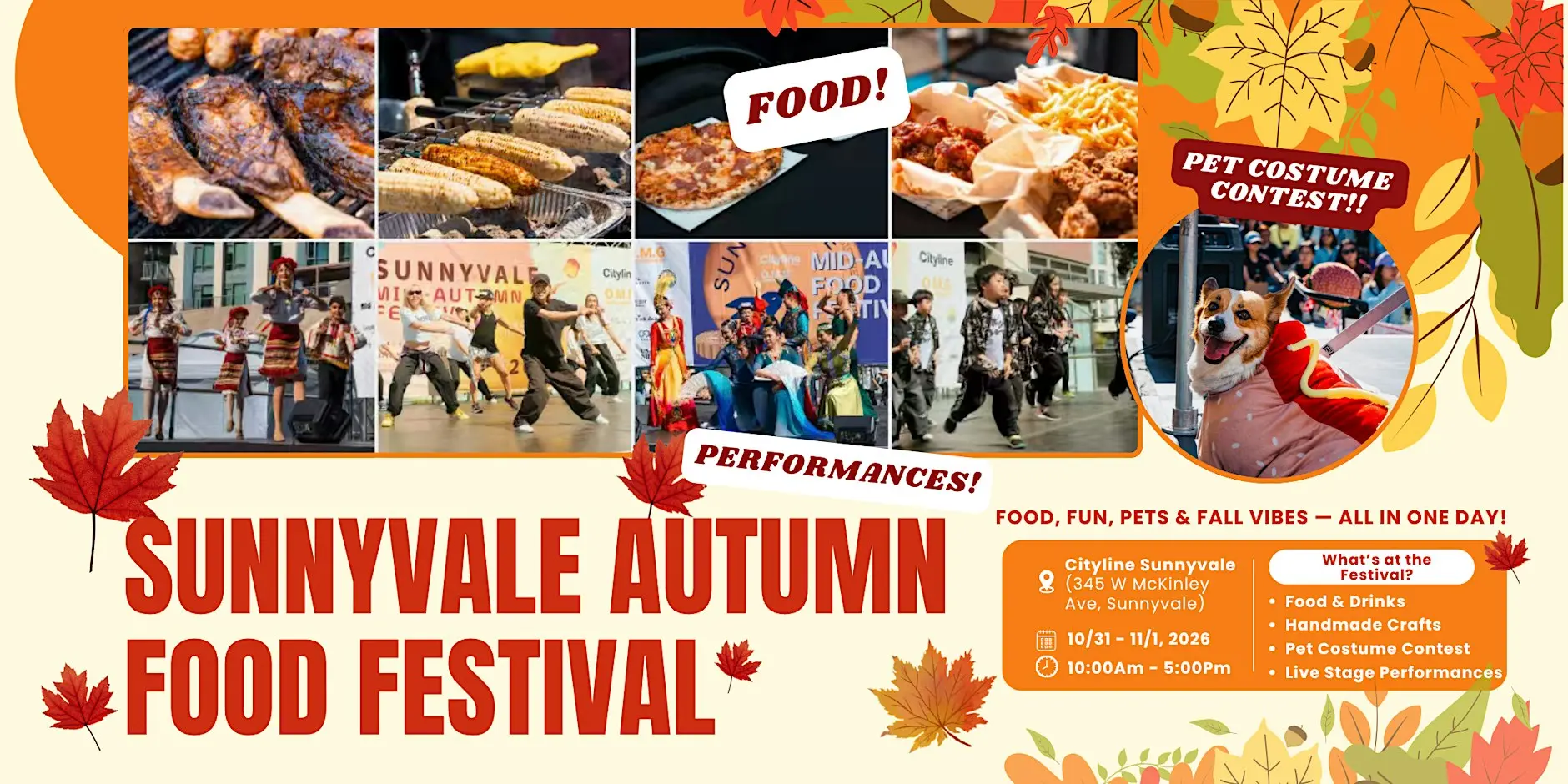 Sunnyvale Autumn Food Festival — Saturday, Oct. 31 – Sunday, Nov. 1, 10 a.m. - 5 p.m. at Cityline Sunnyvale