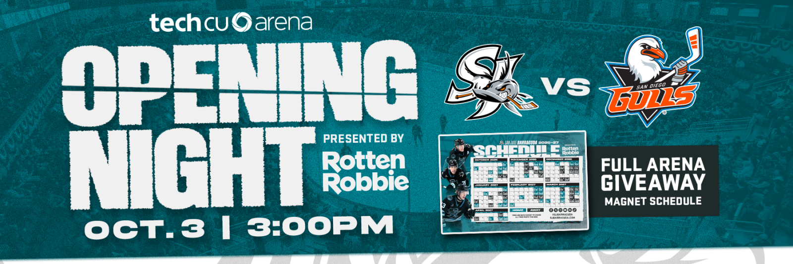 Hockey Opening Night: San Jose Barracuda vs San Diego Gulls — 3 p.m. at Tech CU Arena, San José